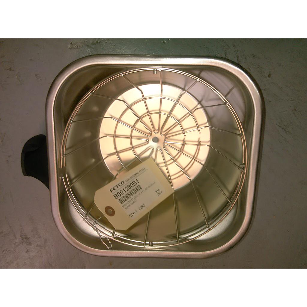 Brew basket assy 16" x 6" .280" dia hole black handle - Fetco