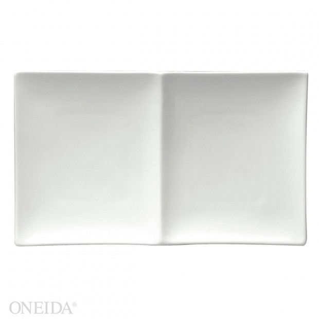 Plato Rectangular 2 Compartimientos Blanco Brillante en Porcelana, 25.4 x 15.0 cm (Outlet) - Oneida