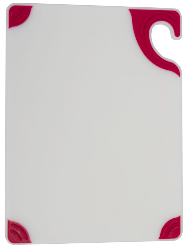 Tabla de corte de 15" x 20" blanca Saf-T-Grip con esquinas de color rojo - San Jamar