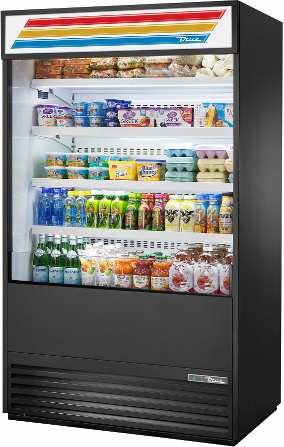 Refrigerador exhibidor abierto de 48" con cortina de seguridad,  color negro - True