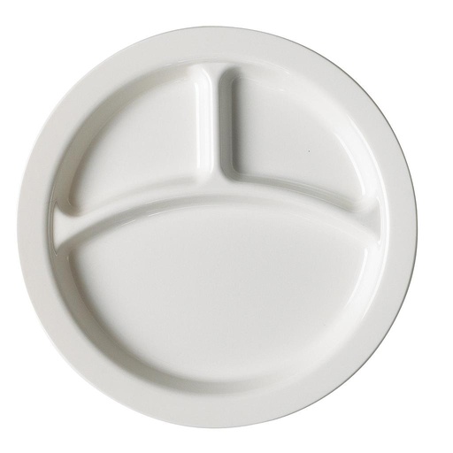 [93CW148] Plato 3 compartimientos policarb borde delgado 9" 22.8cm blanco - Cambro USA