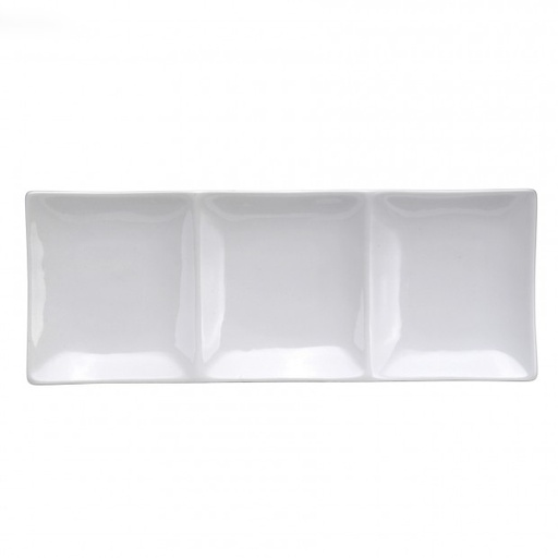 [F8010000895-O] Plato Rectangular 3 Compartimientos de Porcelana Fina Blanco Brillante, 30x12 cm (Outlet) - Oneida